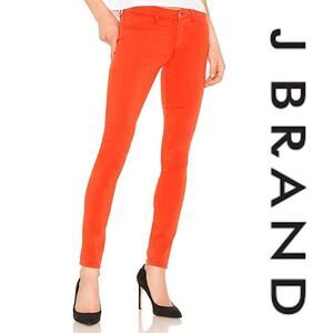 J Brand Mid-Rise Super Skinny Jeans (Bright Coral)
